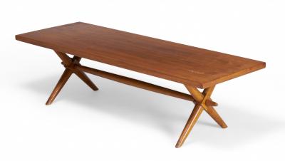 T H Robsjohn Gibbings T H Robsjohn Gibbings Mid Century Walnut Trestle Base Coffee Cocktail Table