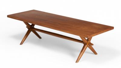 T H Robsjohn Gibbings T H Robsjohn Gibbings Mid Century Walnut Trestle Base Coffee Cocktail Table