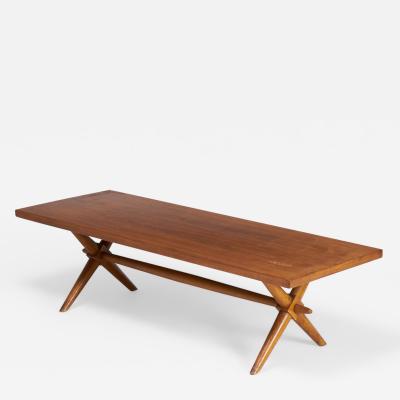 T H Robsjohn Gibbings T H Robsjohn Gibbings Mid Century Walnut Trestle Base Coffee Cocktail Table