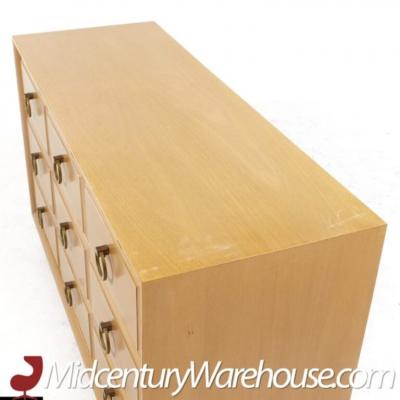 T H Robsjohn Gibbings T H Robsjohn Gibbings Modern Mid Century Maple and Brass Credenza with Hutch