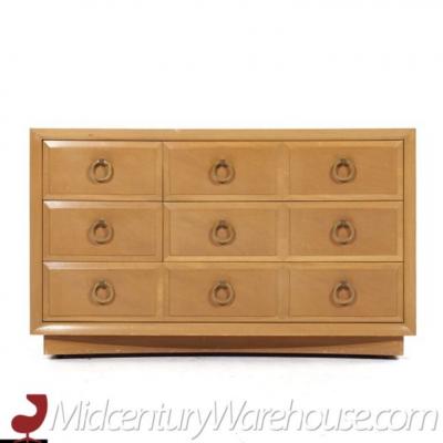 T H Robsjohn Gibbings T H Robsjohn Gibbings Modern Mid Century Maple and Brass Credenza with Hutch