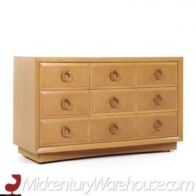 T H Robsjohn Gibbings T H Robsjohn Gibbings Modern Mid Century Maple and Brass Credenza with Hutch