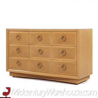 T H Robsjohn Gibbings T H Robsjohn Gibbings Modern Mid Century Maple and Brass Credenza with Hutch