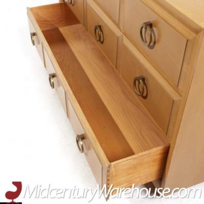 T H Robsjohn Gibbings T H Robsjohn Gibbings Modern Mid Century Maple and Brass Credenza with Hutch