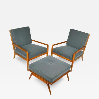 T H Robsjohn Gibbings T H Robsjohn Gibbings Pair of Arm Chairs Foot Stool Widdicomb 1950s