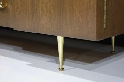 T H Robsjohn Gibbings T H Robsjohn Gibbings Rare Sideboard or Cabinet in Walnut Rattan and Brass