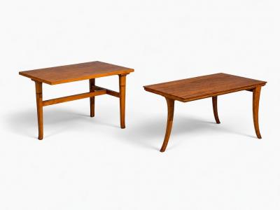 T H Robsjohn Gibbings T H Robsjohn Gibbings Rare Trapeza End Tables Walnut Greece 1937