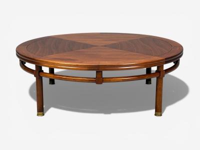 T H Robsjohn Gibbings T H Robsjohn Gibbings Round Coffee Table Brass Walnut USA 1960s