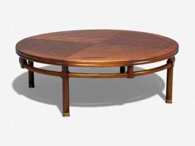 T H Robsjohn Gibbings T H Robsjohn Gibbings Round Coffee Table Brass Walnut USA 1960s