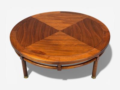 T H Robsjohn Gibbings T H Robsjohn Gibbings Round Coffee Table Brass Walnut USA 1960s