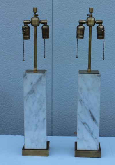 T H Robsjohn Gibbings T H Robsjohn Gibbings Style Marble And Brass Table Lamps
