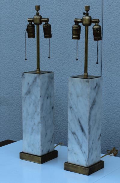 T H Robsjohn Gibbings T H Robsjohn Gibbings Style Marble And Brass Table Lamps