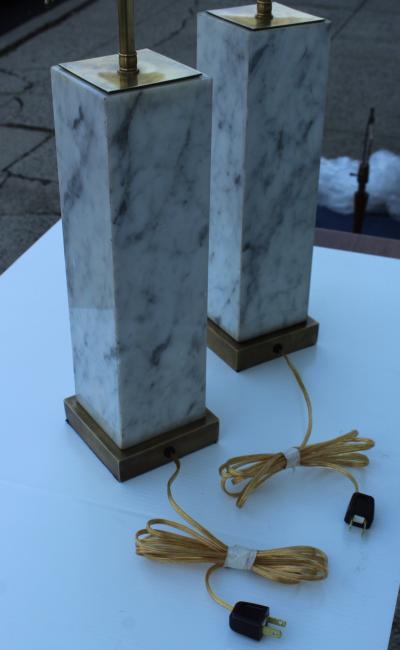 T H Robsjohn Gibbings T H Robsjohn Gibbings Style Marble And Brass Table Lamps