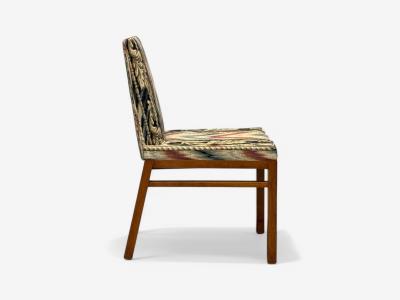 T H Robsjohn Gibbings T H Robsjohn Gibbings Walnut Scalamandre Fabric Dining Chairs USA 1950s