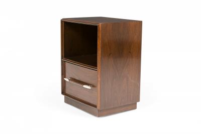 T H Robsjohn Gibbings T H Robsjohn Gibbings Walnut Single Drawer Open Compartment Side End Tables