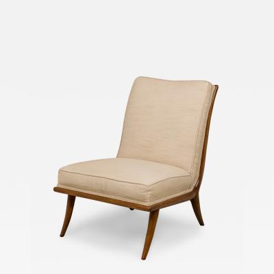 T H Robsjohn Gibbings T H Robsjohn Gibbings Widdicomb Beige Fabric Upholstered Walnut Side Chair