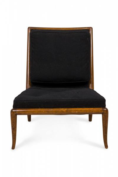 T H Robsjohn Gibbings T H Robsjohn Gibbings Widdicomb Black Fabric and Walnut Side Chairs