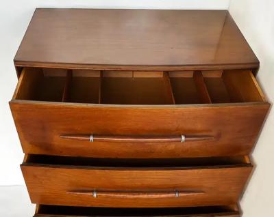 T H Robsjohn Gibbings T H Robsjohn Gibbings Widdicomb Tall Walnut Dresser with Spear Shaped Handles