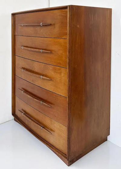 T H Robsjohn Gibbings T H Robsjohn Gibbings Widdicomb Tall Walnut Dresser with Spear Shaped Handles