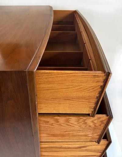 T H Robsjohn Gibbings T H Robsjohn Gibbings Widdicomb Tall Walnut Dresser with Spear Shaped Handles