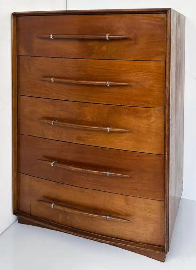 T H Robsjohn Gibbings T H Robsjohn Gibbings Widdicomb Tall Walnut Dresser with Spear Shaped Handles