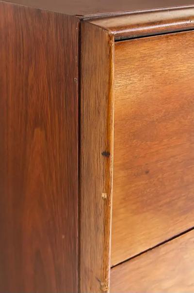 T H Robsjohn Gibbings T H Robsjohn Gibbings Widdicomb Tall Walnut Dresser with Spear Shaped Handles