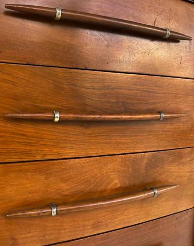 T H Robsjohn Gibbings T H Robsjohn Gibbings Widdicomb Tall Walnut Dresser with Spear Shaped Handles