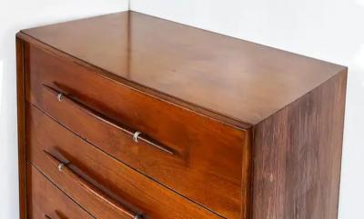 T H Robsjohn Gibbings T H Robsjohn Gibbings Widdicomb Tall Walnut Dresser with Spear Shaped Handles