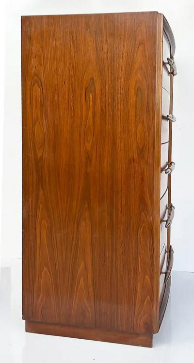 T H Robsjohn Gibbings T H Robsjohn Gibbings Widdicomb Tall Walnut Dresser with Spear Shaped Handles