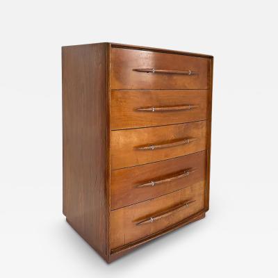 T H Robsjohn Gibbings T H Robsjohn Gibbings Widdicomb Tall Walnut Dresser with Spear Shaped Handles