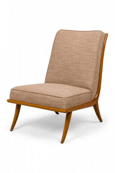 T H Robsjohn Gibbings T H Robsjohn Gibbings Widdicomb Tan Fabric Upholstered Walnut Side Chair