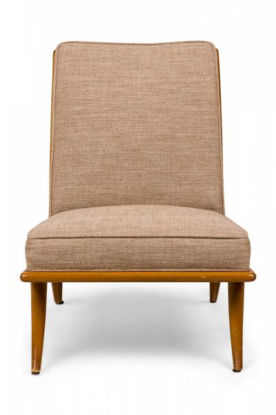 T H Robsjohn Gibbings T H Robsjohn Gibbings Widdicomb Tan Fabric Upholstered Walnut Side Chair