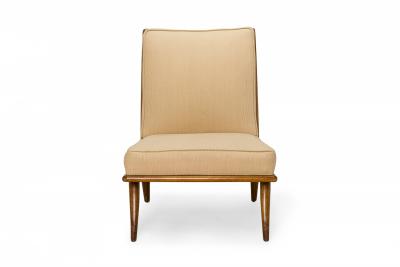 T H Robsjohn Gibbings T H Robsjohn Gibbings for Widdicomb Beige Fabric and Walnut Slipper Chair