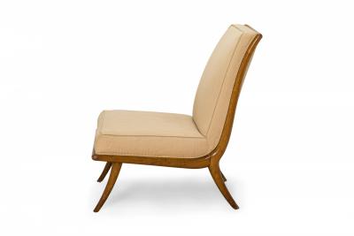 T H Robsjohn Gibbings T H Robsjohn Gibbings for Widdicomb Beige Fabric and Walnut Slipper Chair