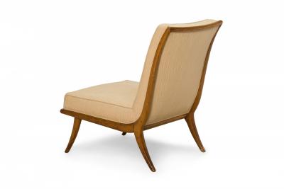 T H Robsjohn Gibbings T H Robsjohn Gibbings for Widdicomb Beige Fabric and Walnut Slipper Chair
