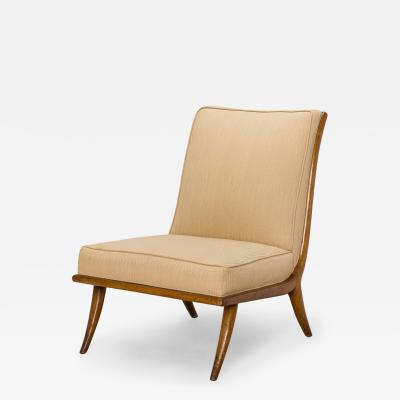 T H Robsjohn Gibbings T H Robsjohn Gibbings for Widdicomb Beige Fabric and Walnut Slipper Chair