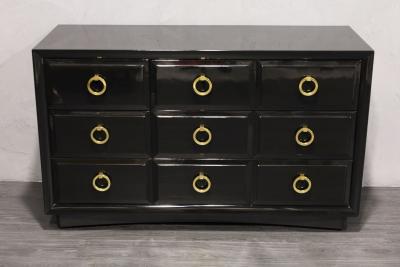 T H Robsjohn Gibbings T H Robsjohn Gibbings for Widdicomb Black Lacquer Chest with Solid Brass Pulls