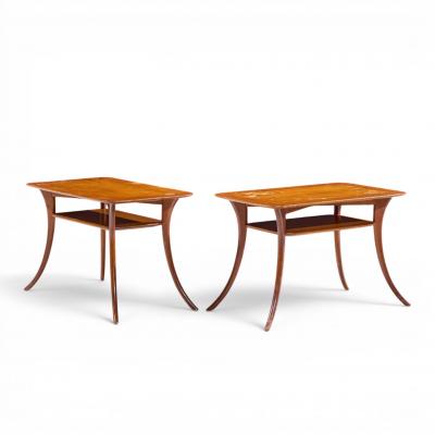 T H Robsjohn Gibbings T H Robsjohn Gibbings for Widdicomb Bleached Mahogany Sabre End Tables Pair