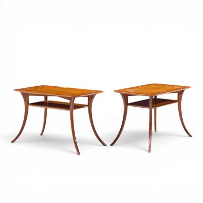 T H Robsjohn Gibbings T H Robsjohn Gibbings for Widdicomb Bleached Mahogany Sabre End Tables Pair