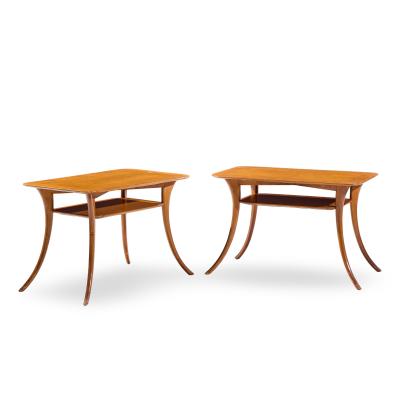 T H Robsjohn Gibbings T H Robsjohn Gibbings for Widdicomb Bleached Mahogany Sabre Side Tables Pair