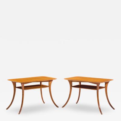 T H Robsjohn Gibbings T H Robsjohn Gibbings for Widdicomb Bleached Mahogany Sabre Side Tables Pair