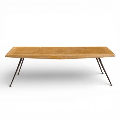 T H Robsjohn Gibbings T H Robsjohn Gibbings for Widdicomb Brass Leg Mahogany Coffee Table Bench