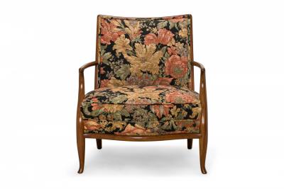 T H Robsjohn Gibbings T H Robsjohn Gibbings for Widdicomb French Walnut and Floral Armchair