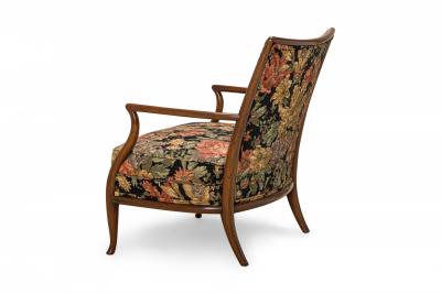 T H Robsjohn Gibbings T H Robsjohn Gibbings for Widdicomb French Walnut and Floral Armchair