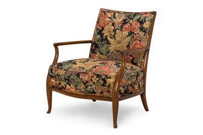 T H Robsjohn Gibbings T H Robsjohn Gibbings for Widdicomb French Walnut and Floral Armchair
