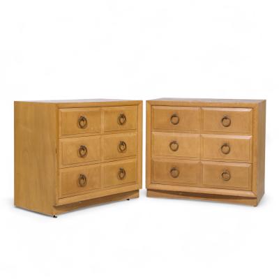 T H Robsjohn Gibbings T H Robsjohn Gibbings for Widdicomb Maple and Brass Three Drawer Chest Pair