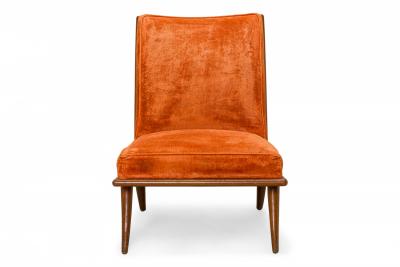 T H Robsjohn Gibbings T H Robsjohn Gibbings for Widdicomb Orange Velour and Walnut Slipper Chair