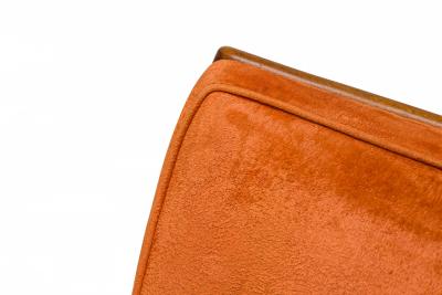 T H Robsjohn Gibbings T H Robsjohn Gibbings for Widdicomb Orange Velour and Walnut Slipper Chair