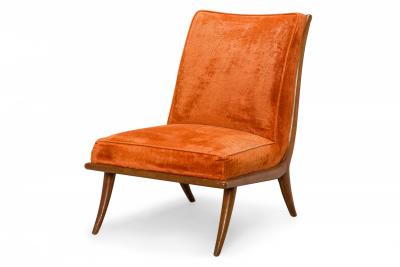 T H Robsjohn Gibbings T H Robsjohn Gibbings for Widdicomb Orange Velour and Walnut Slipper Chair