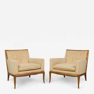 T H Robsjohn Gibbings T H Robsjohn Gibbings for WiddicombBeige Walnut Frame Lounge Armchairs